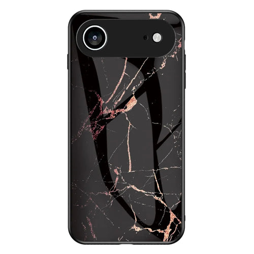 For iPhone Air Case Marble Pattern Tempered Glass+PC+TPU Protective Phone Cover - Gold Black Marble - 1