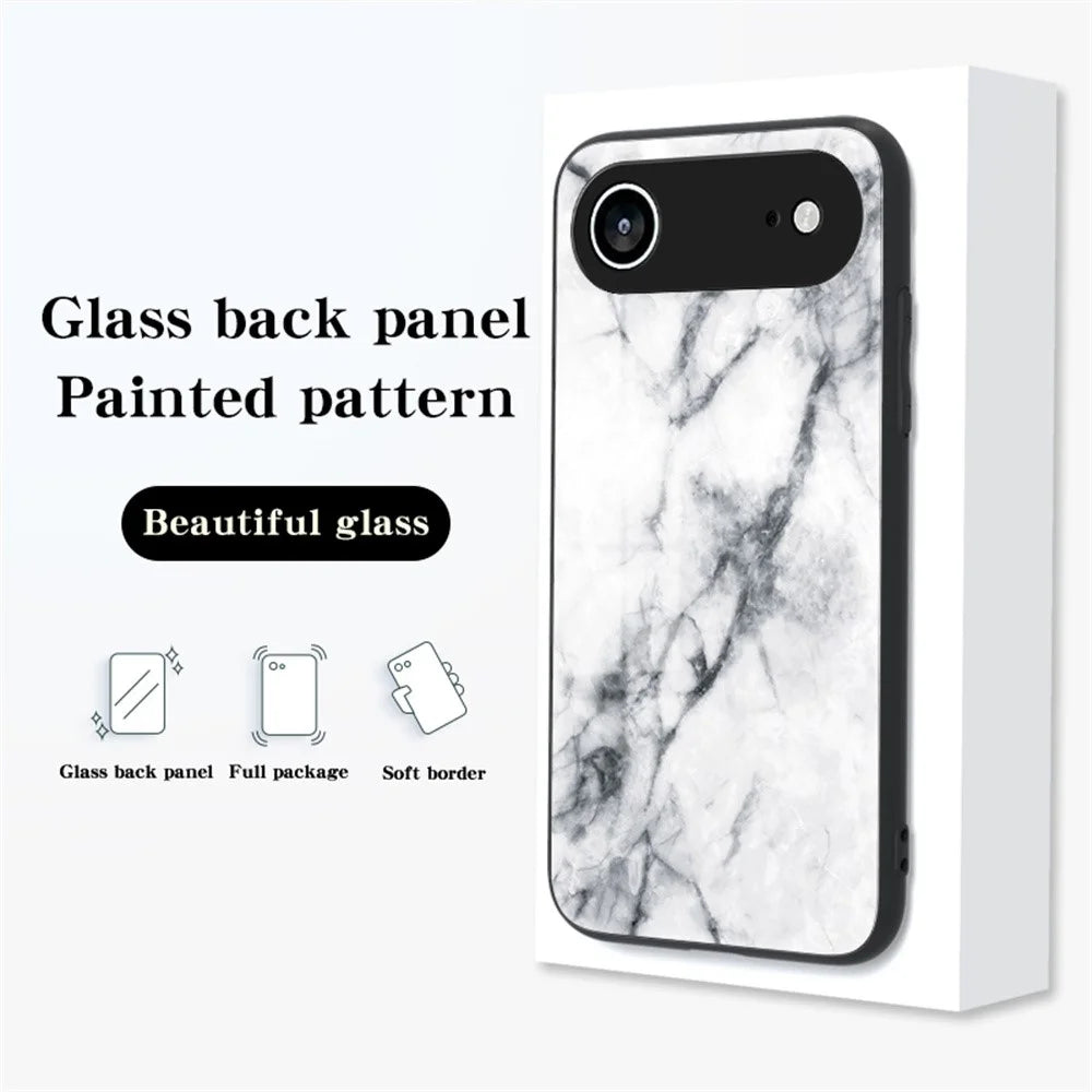 For iPhone Air Case Marble Pattern Tempered Glass+PC+TPU Protective Phone Cover - Gold Black Marble - 7