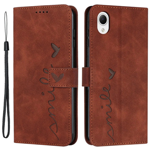 Heart Shape Imprint Cover For Samsung Galaxy A23e / A23s, Skin-touch PU Leather Flip Stand Wallet Phone Case - Brown - 1