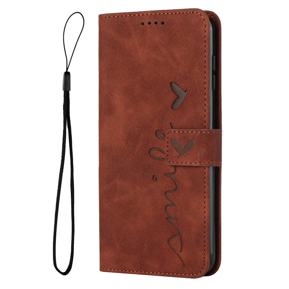 Heart Shape Imprint Cover For Samsung Galaxy A23e / A23s, Skin-touch PU Leather Flip Stand Wallet Phone Case - Brown - 2