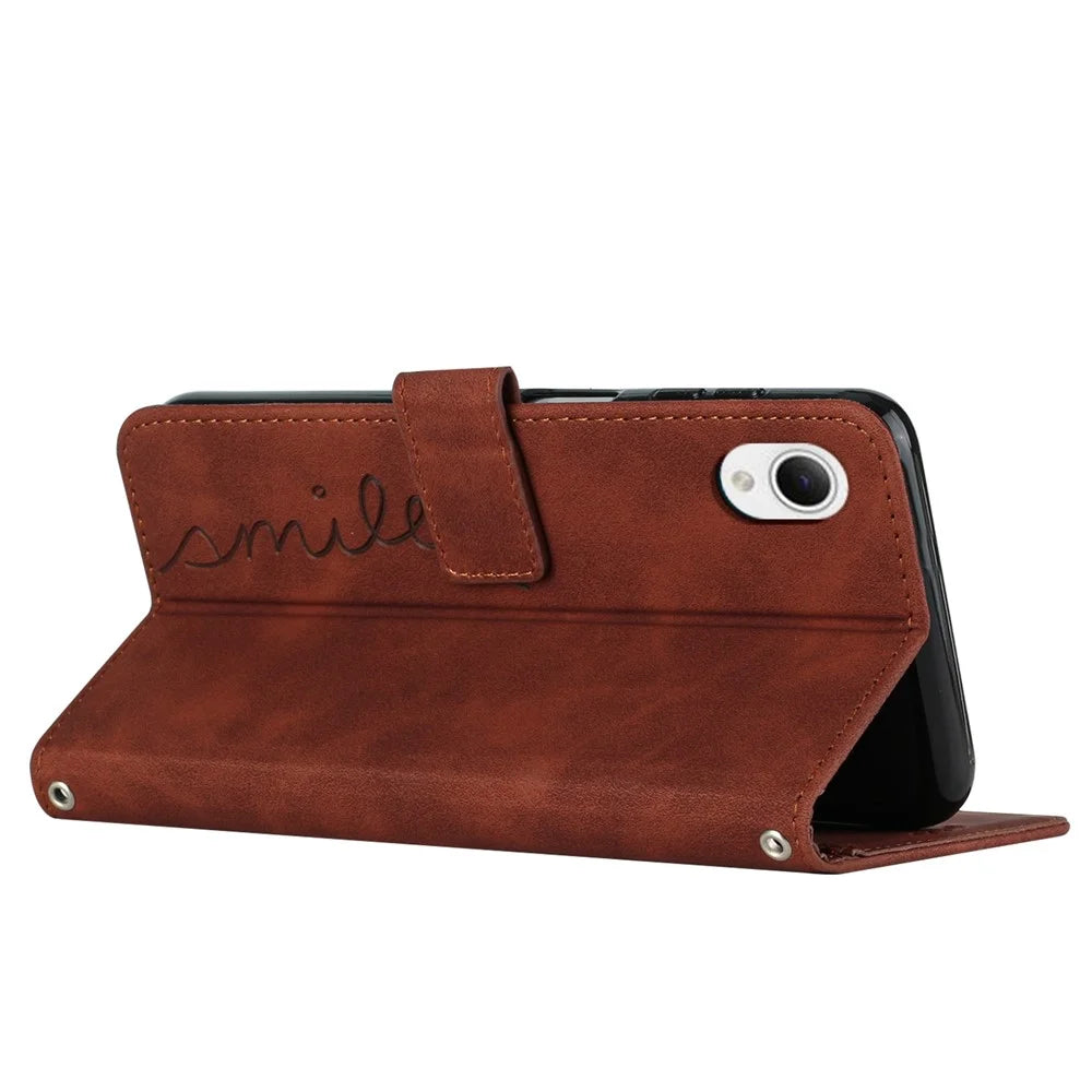 Heart Shape Imprint Cover For Samsung Galaxy A23e / A23s, Skin-touch PU Leather Flip Stand Wallet Phone Case - Brown - 3