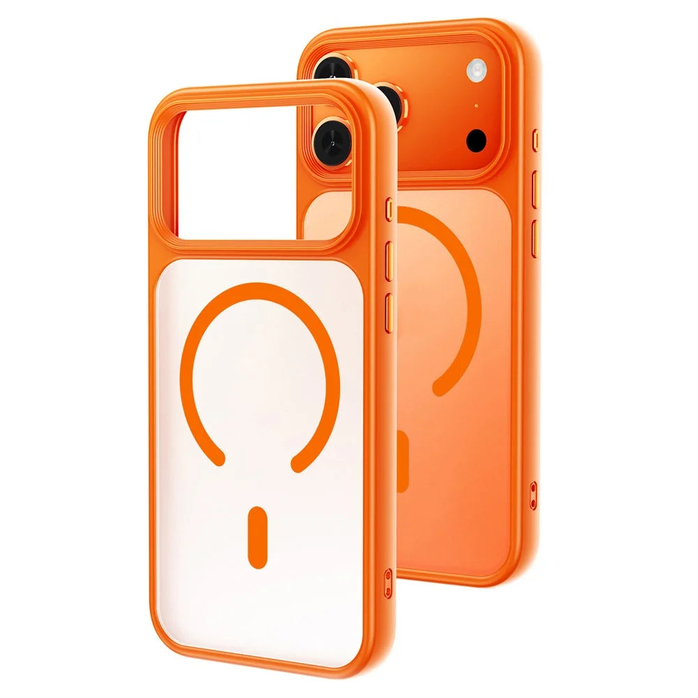 For iPhone 17 Pro Max Magnetic Case Skin-Feel Rubberized PC + TPU Phone Cover Compatible with MagSafe - Orange - 1