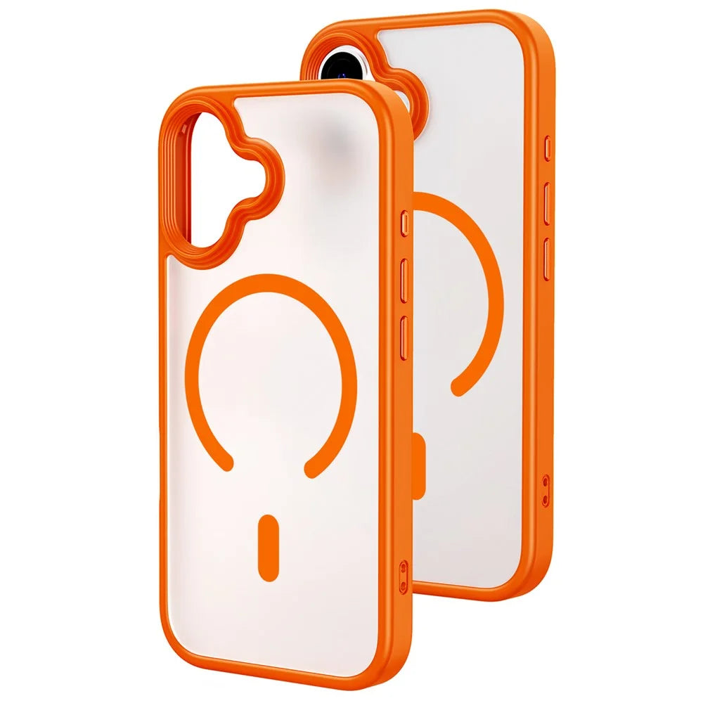 For iPhone 17 Magnetic Case Skin-Feel Rubberized PC + TPU Phone Cover Compatible with MagSafe - Orange - 1