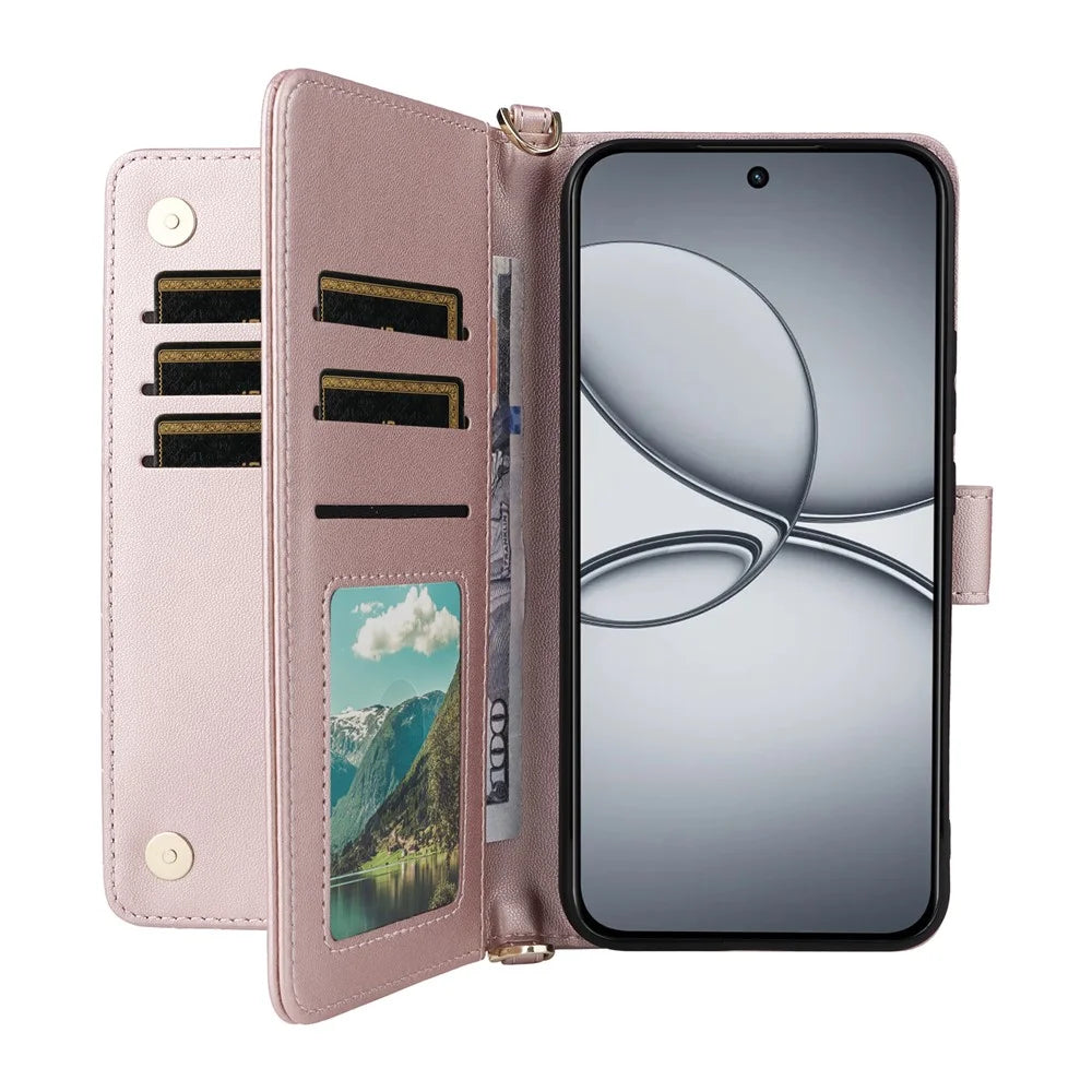 For Realme 15T 5G Case with Shoulder  /  Wrist Strap Leather Phone Cover Stand Wallet - Pink - 2