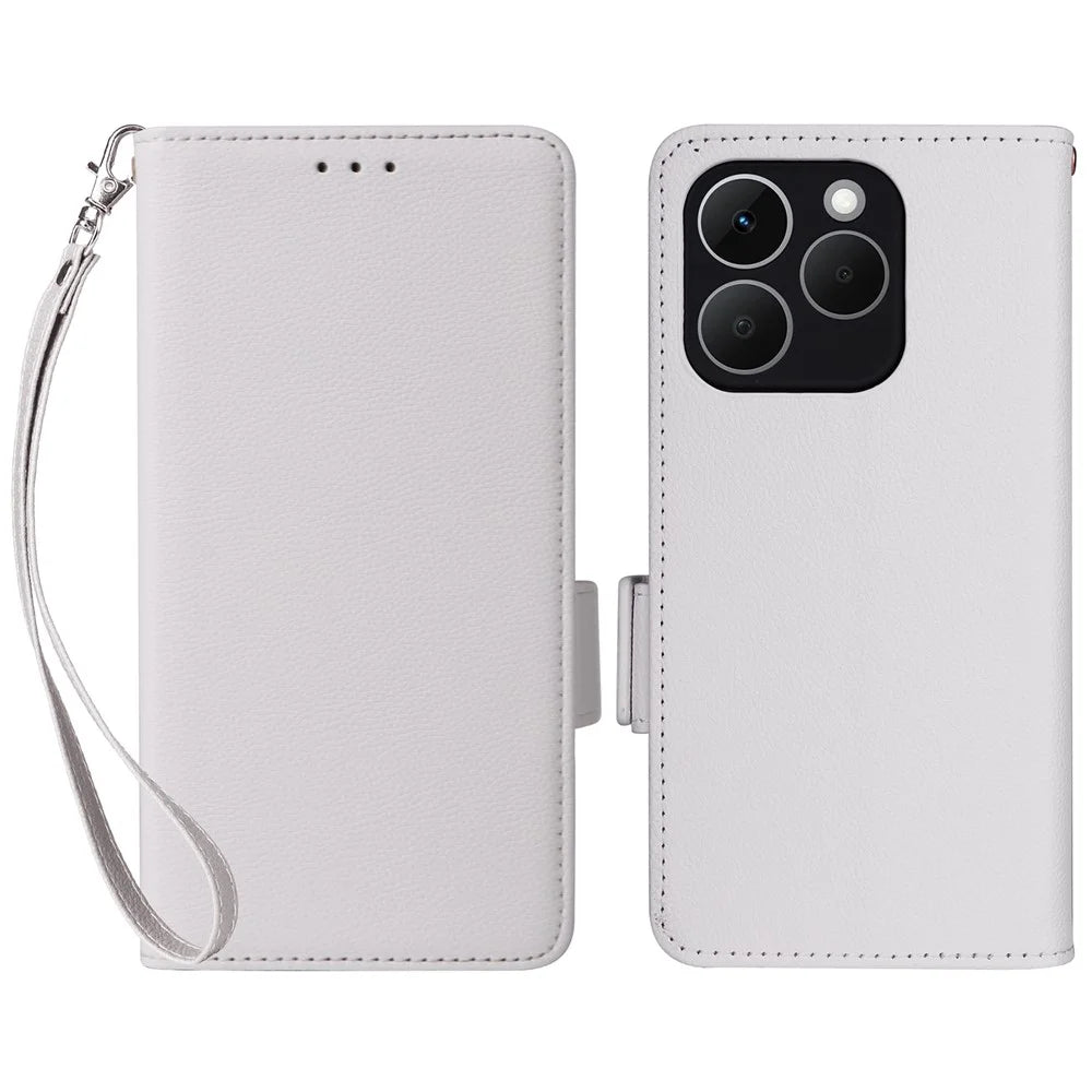 For Realme 15T 5G Case Litchi Texture Wallet Leather Phone Cover with Wrist Strap - White - 1