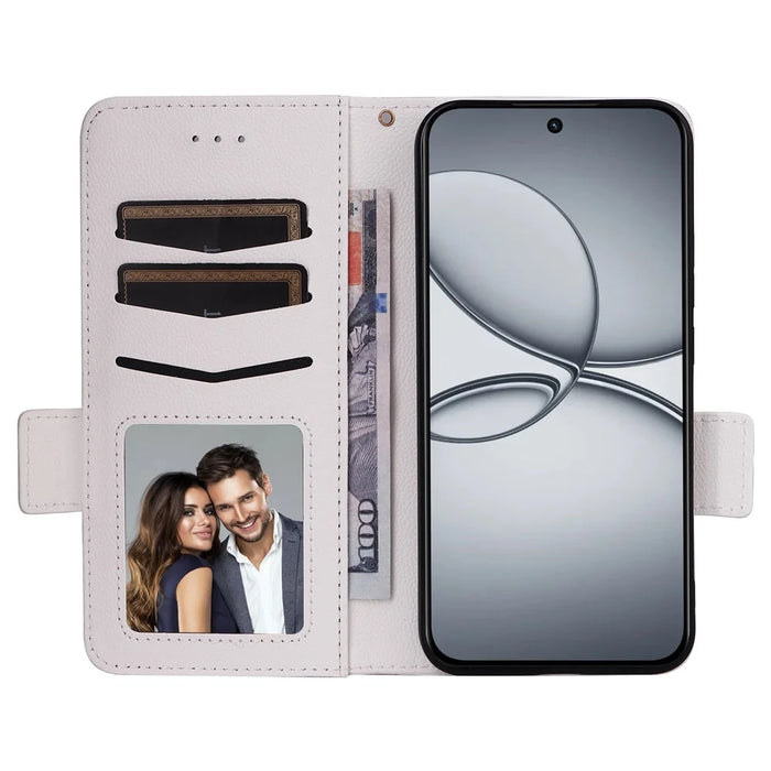 For Realme 15T 5G Case Litchi Texture Wallet Leather Phone Cover with Wrist Strap - White - 2