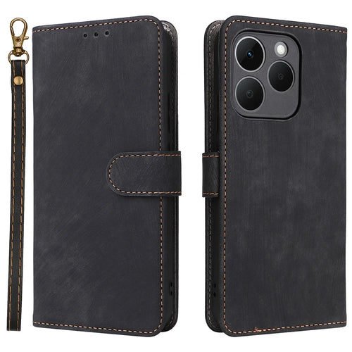 For Realme 15T 5G Case Wallet RFID Blocking PU Leather Phone Cover Stand with Strap - Black - 1