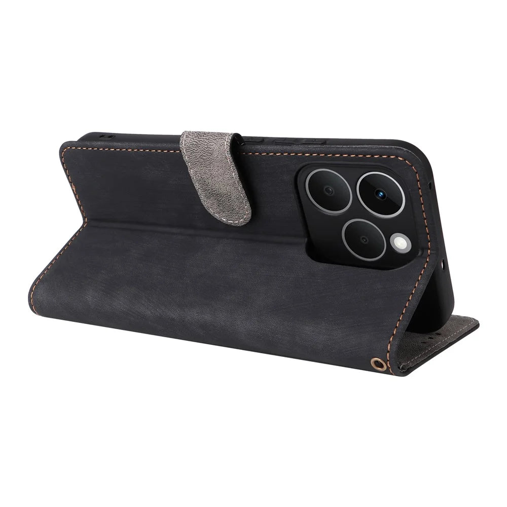 For Realme 15T 5G Case Wallet RFID Blocking PU Leather Phone Cover Stand with Strap - Black - 5