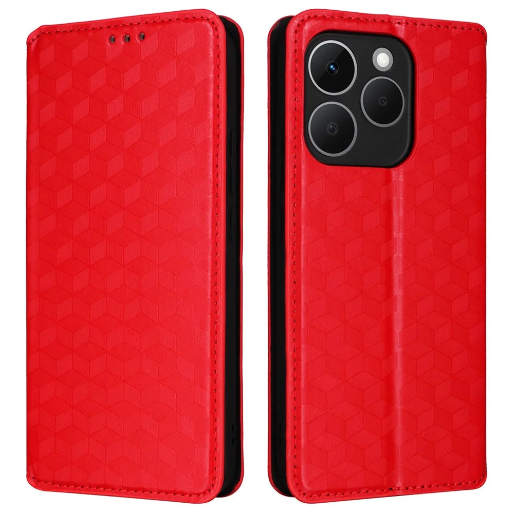 For Realme 15T 5G Case Wallet Rhombus Imprinted Leather Phone Cover - Red - 1