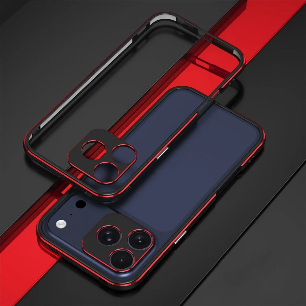 For iPhone 17 Pro Max Bumper Case No-Back Phone Frame Cover with Lens Protection - Black / Red - 2