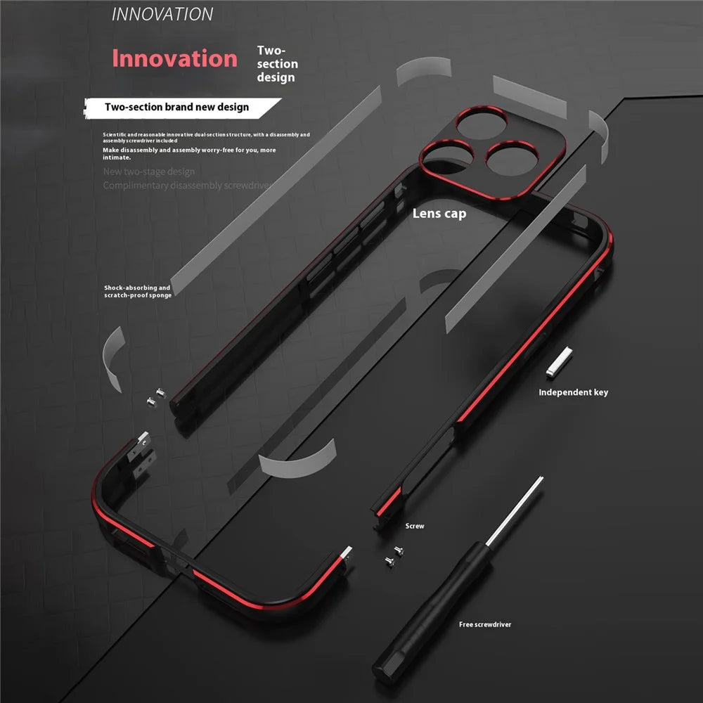 For iPhone 17 Pro Max Bumper Case No-Back Phone Frame Cover with Lens Protection - Black / Red - 5