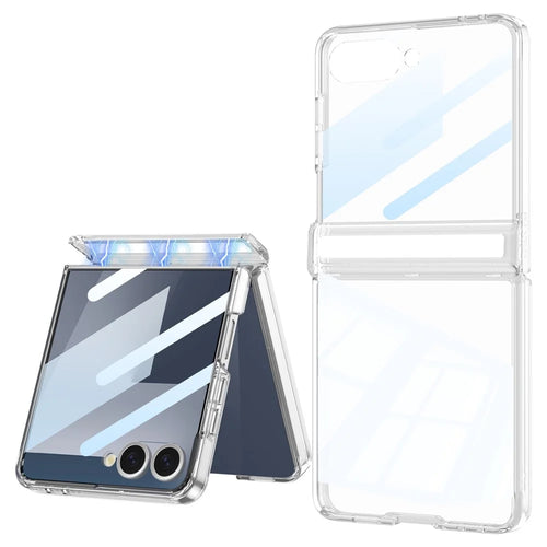 GKK For Samsung Galaxy Z Flip7 5G Case Magnetic Hinge Airbag Hard PC Phone Cover with Tempered Glass Film - Transparent - 1
