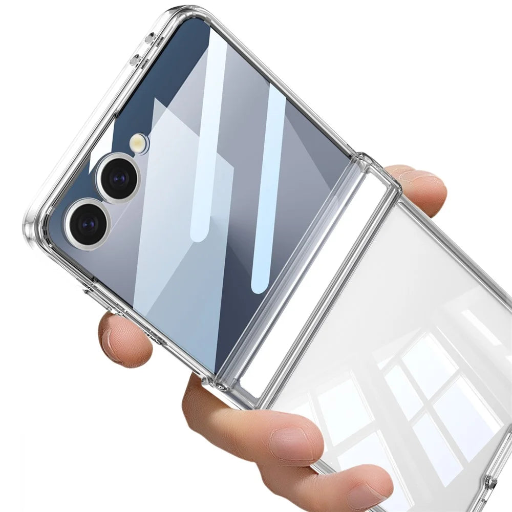 GKK For Samsung Galaxy Z Flip7 5G Case Magnetic Hinge Airbag Hard PC Phone Cover with Tempered Glass Film - Transparent - 4