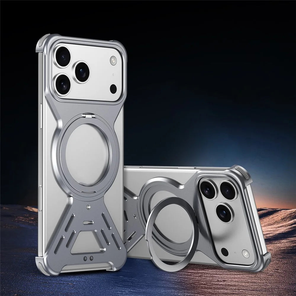 For iPhone 17 Pro Bumper Case Compatible with MagSafe Rotating Kickstand Metal Phone Cover - Grey - 2