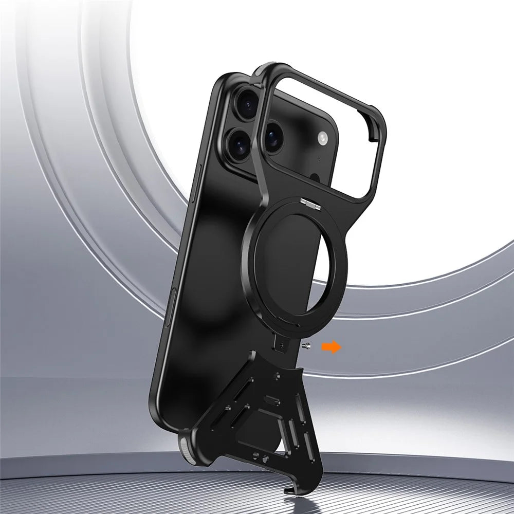For iPhone 17 Pro Bumper Case Compatible with MagSafe Rotating Kickstand Metal Phone Cover - Grey - 7