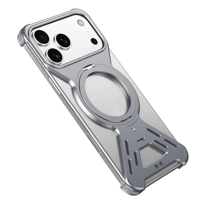 For iPhone 17 Pro Max Bumper Case Compatible with MagSafe Rotating Kickstand Metal Phone Cover - Grey - 1