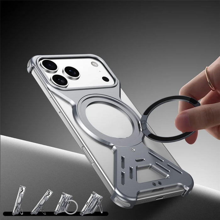 For iPhone 17 Pro Max Bumper Case Compatible with MagSafe Rotating Kickstand Metal Phone Cover - Grey - 4