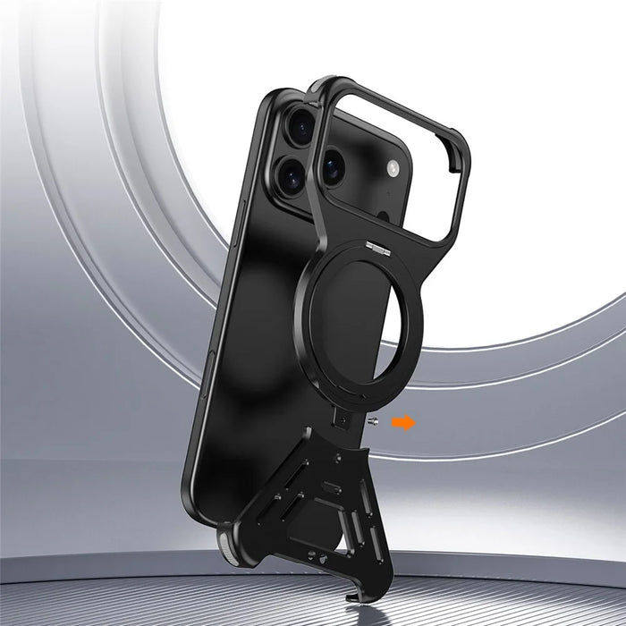 For iPhone 17 Pro Max Bumper Case Compatible with MagSafe Rotating Kickstand Metal Phone Cover - Grey - 7