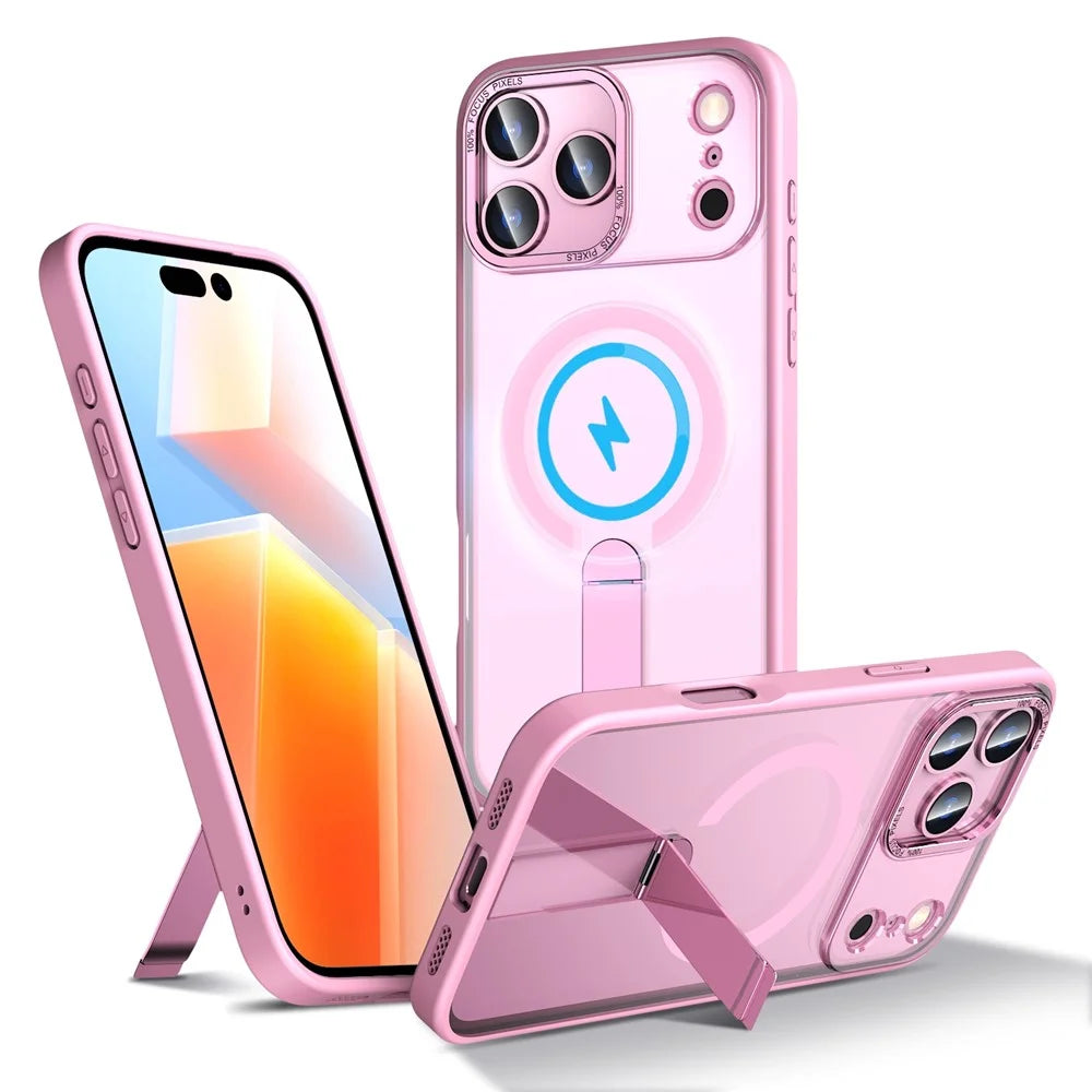 For iPhone 17 Pro Case Compatible with MagSafe Kickstand TPU + Acrylic Phone Cover - Pink - 1