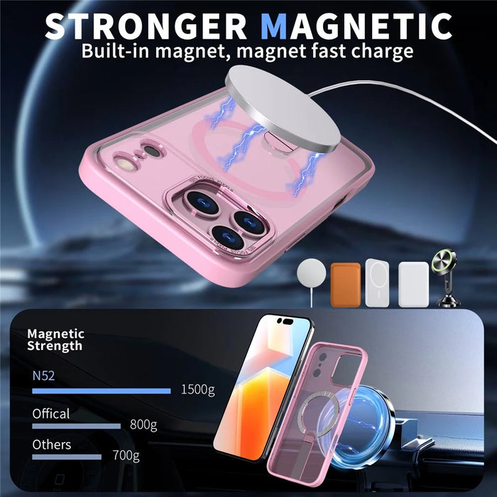 For iPhone 17 Pro Case Compatible with MagSafe Kickstand TPU + Acrylic Phone Cover - Pink - 3