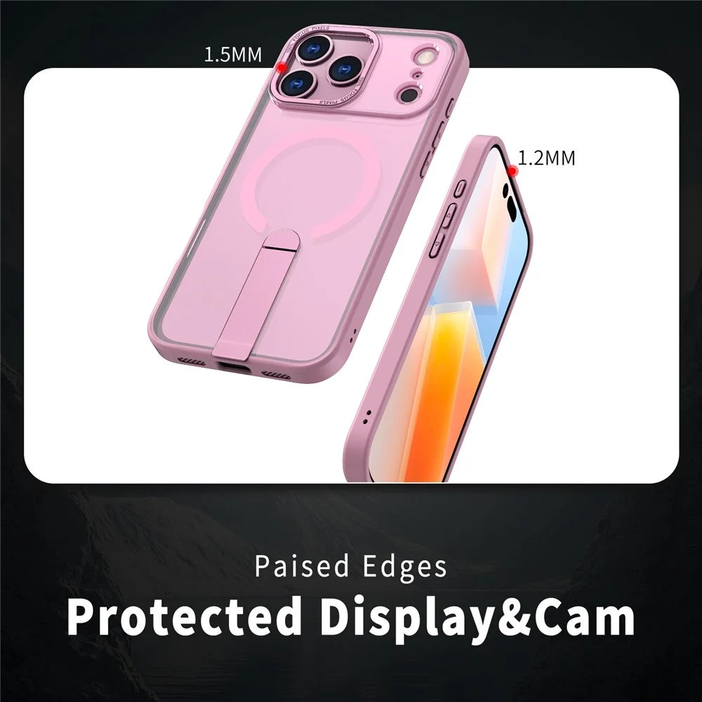 For iPhone 17 Pro Max Case Compatible with MagSafe Kickstand TPU + Acrylic Phone Cover - Pink - 5