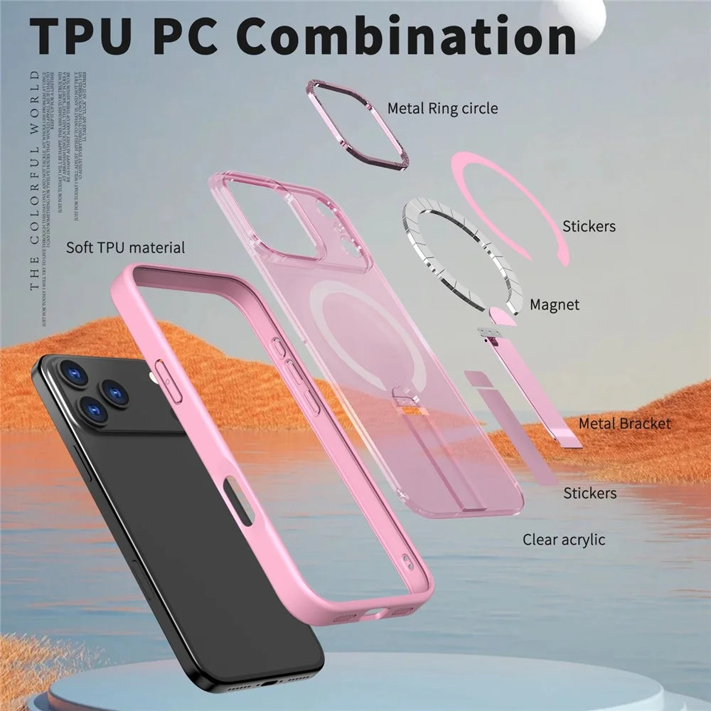 For iPhone 17 Pro Max Case Compatible with MagSafe Kickstand TPU + Acrylic Phone Cover - Pink - 6