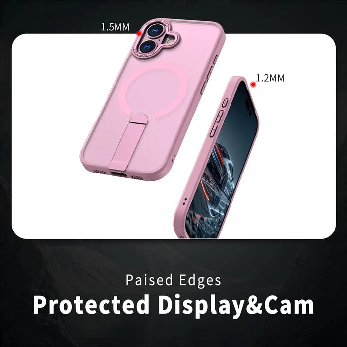 For iPhone 17 Case Compatible with MagSafe Kickstand TPU + Acrylic Phone Cover - Pink - 4