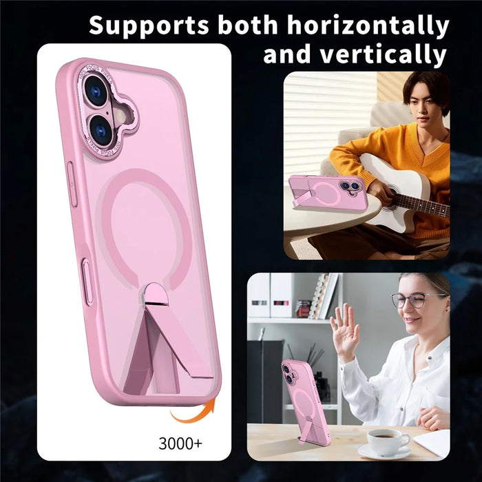 For iPhone 17 Case Compatible with MagSafe Kickstand TPU + Acrylic Phone Cover - Pink - 6