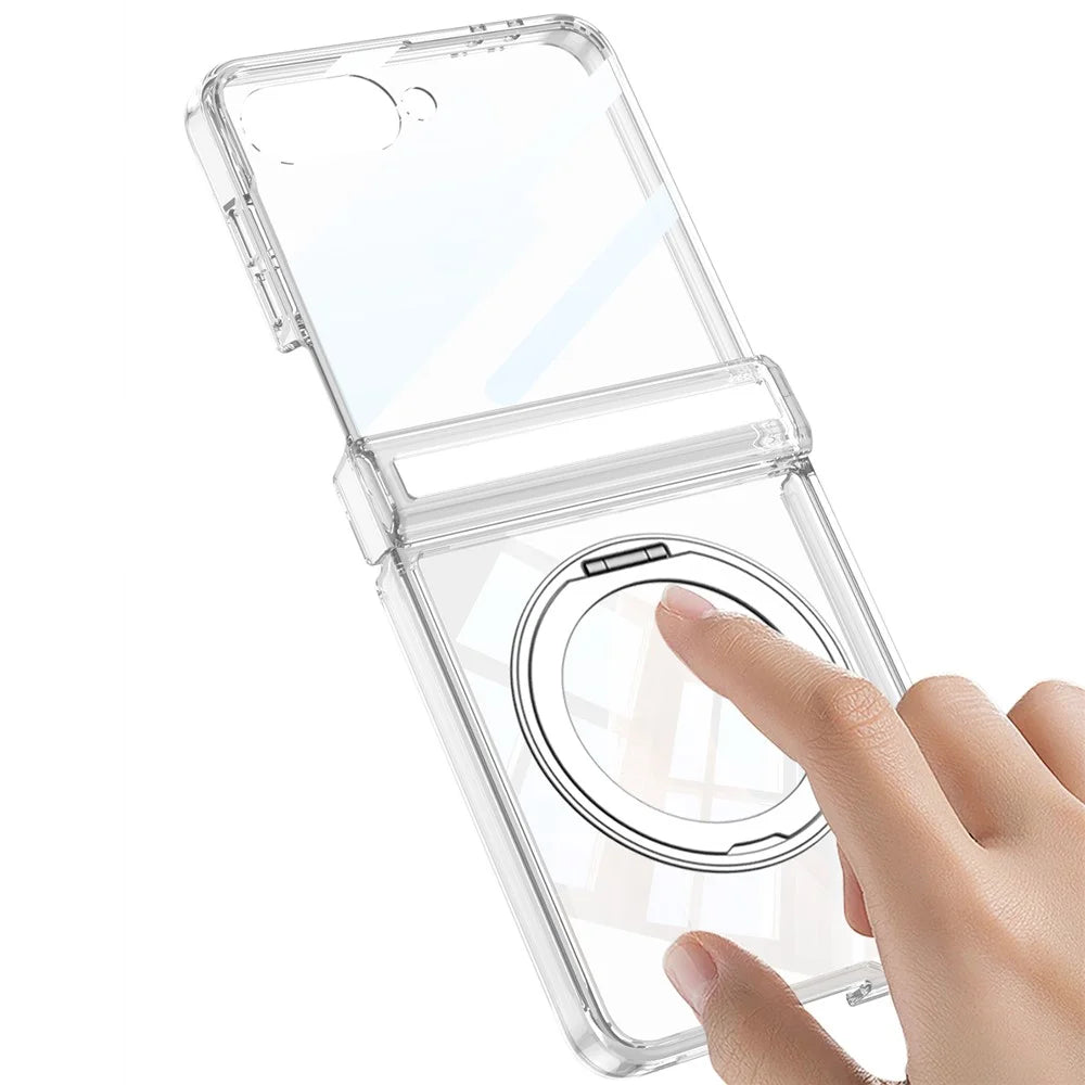 GKK For Samsung Galaxy Z Flip7 5G Case Magnetic Hinge Rotating Kickstand Airbag Hard PC Phone Cover with Screen Protector - Transparent - 4