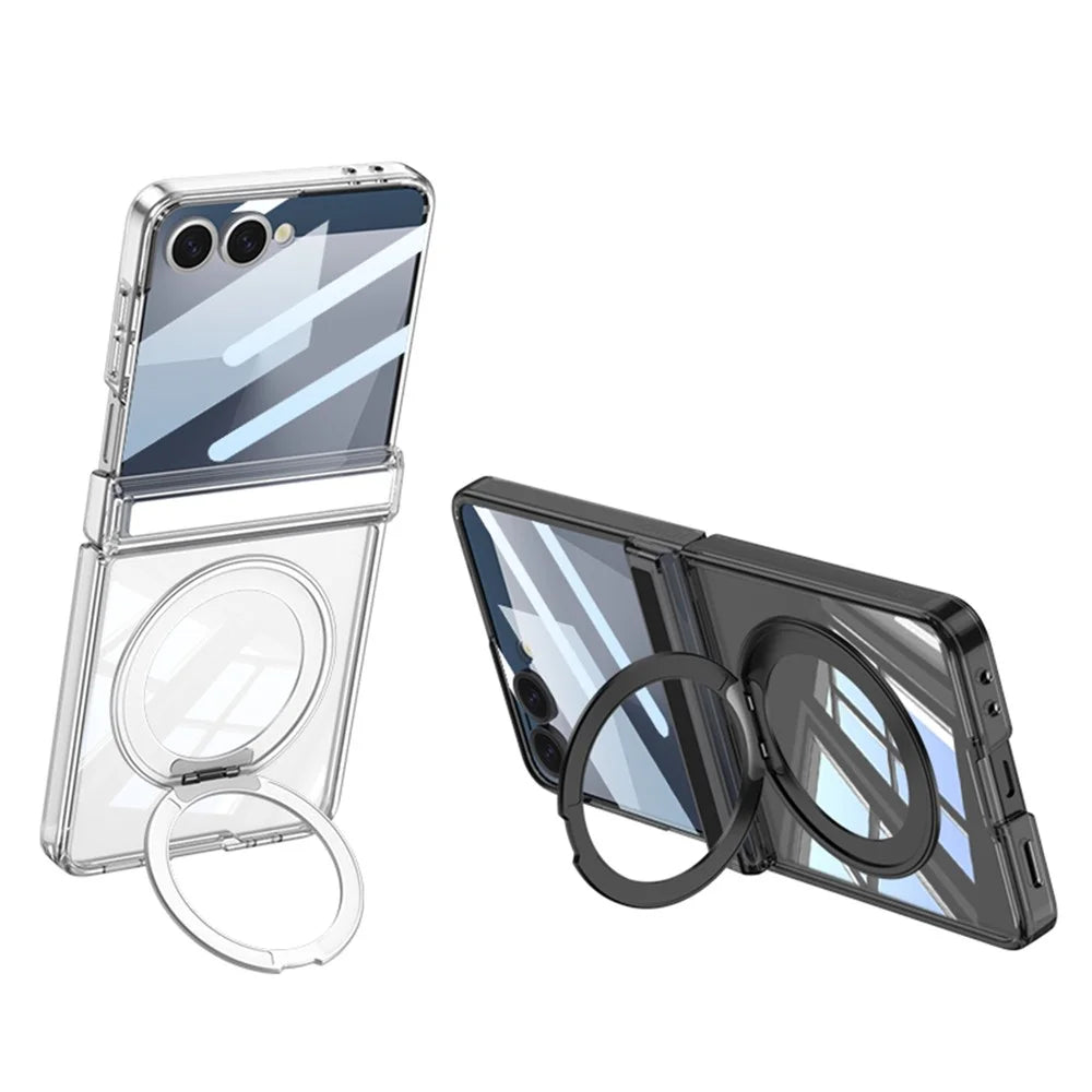 GKK For Samsung Galaxy Z Flip7 5G Case Magnetic Hinge Rotating Kickstand Airbag Hard PC Phone Cover with Screen Protector - Transparent - 6