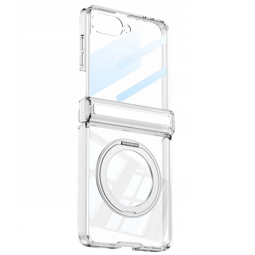 GKK For Samsung Galaxy Z Flip7 5G Case Magnetic Hinge Rotating Kickstand Airbag Hard PC Phone Cover with Screen Protector - Transparent - 7
