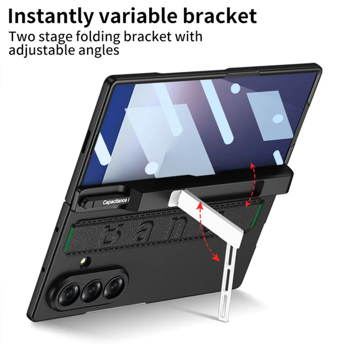 GKK For Samsung Galaxy Z Fold7 5G Case Magnetic Hinge Hard PC Phone Case with Hand Strap / Tempered Glass Film - Carbon Fiber Texture - 2