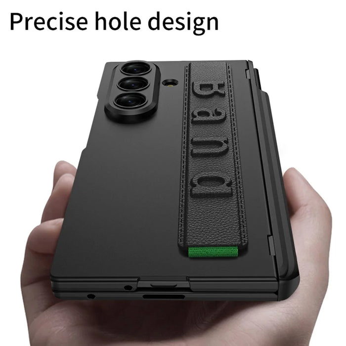 GKK For Samsung Galaxy Z Fold7 5G Case Magnetic Hinge Hard PC Phone Case with Hand Strap / Tempered Glass Film - Carbon Fiber Texture - 4