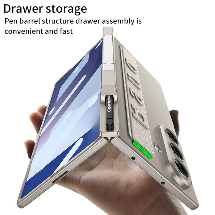 GKK For Samsung Galaxy Z Fold7 5G Case Magnetic Hinge Hard PC Phone Case with Hand Strap / Tempered Glass Film - Carbon Fiber Texture - 5
