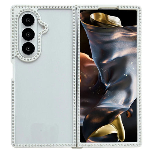 For Samsung Galaxy Z Fold7 5G Case PC TPU Clear Phone Cover with Rhinestone Edge - White - 1