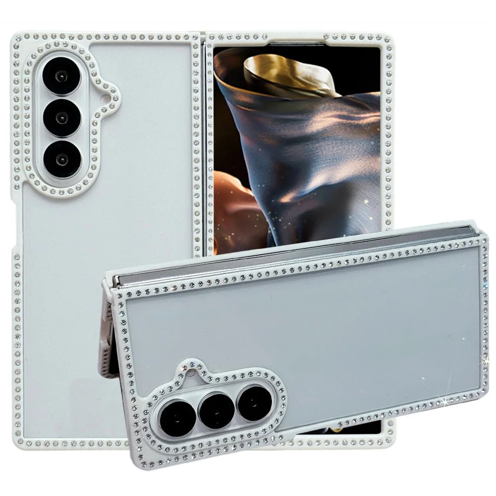 For Samsung Galaxy Z Fold7 5G Case PC TPU Clear Phone Cover with Rhinestone Edge - White - 2