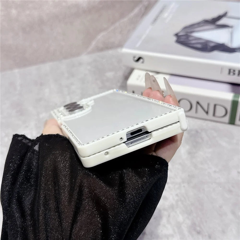 For Samsung Galaxy Z Fold7 5G Case PC TPU Clear Phone Cover with Rhinestone Edge - White - 4