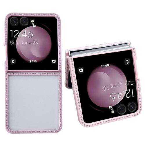 For Samsung Galaxy Z Flip7 5G Case PC TPU Clear Phone Cover with Rhinestone Edge - Pink - 1
