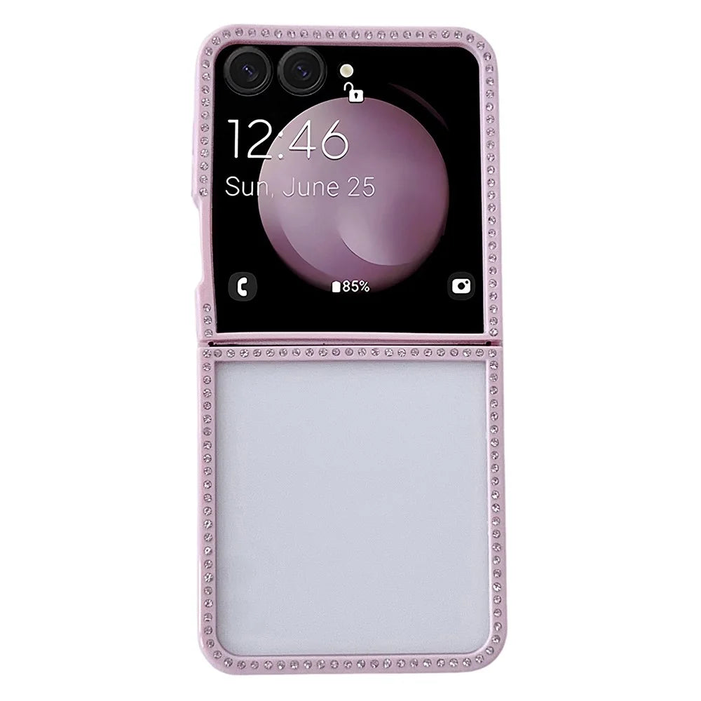 For Samsung Galaxy Z Flip7 5G Case PC TPU Clear Phone Cover with Rhinestone Edge - Pink - 2