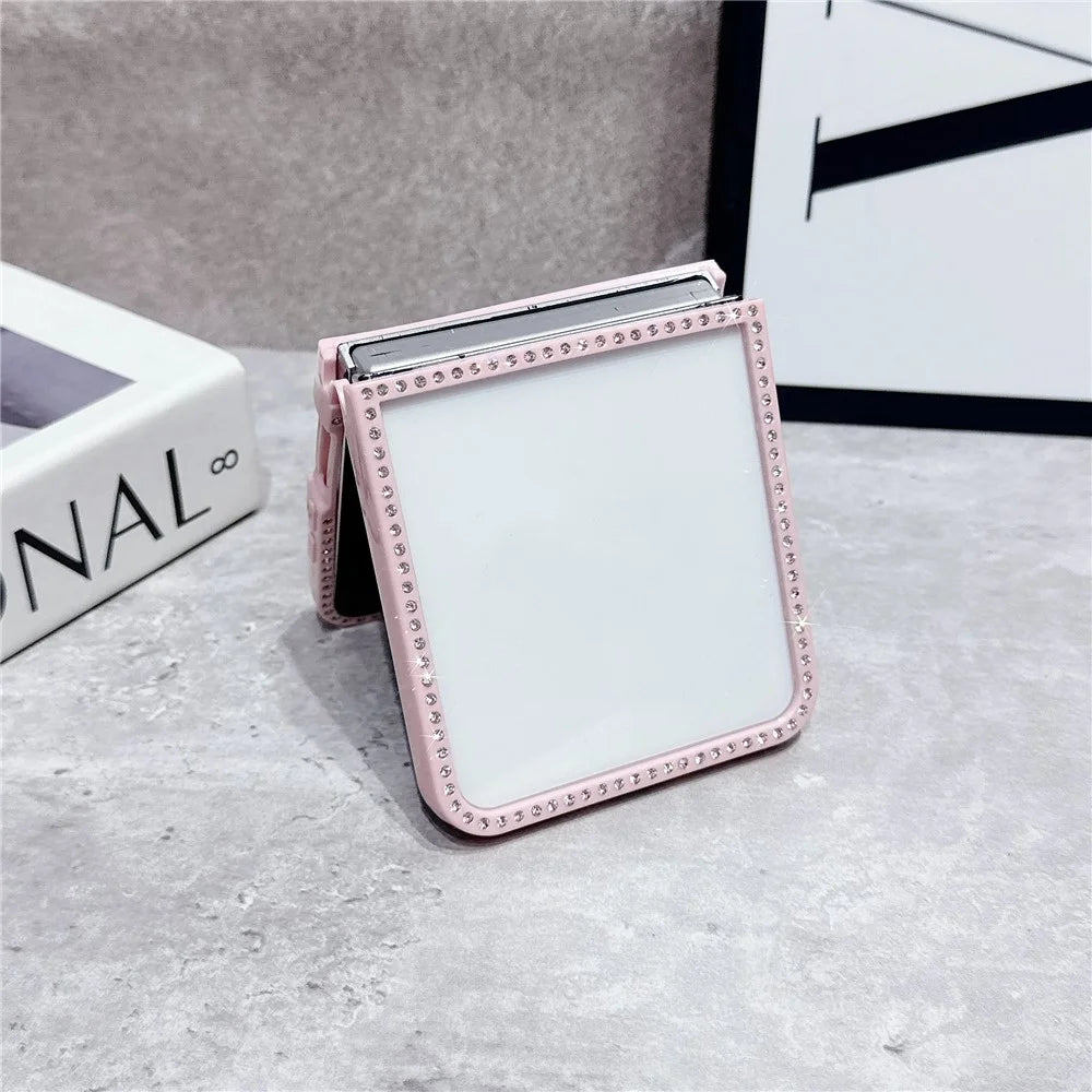 For Samsung Galaxy Z Flip7 5G Case PC TPU Clear Phone Cover with Rhinestone Edge - Pink - 5