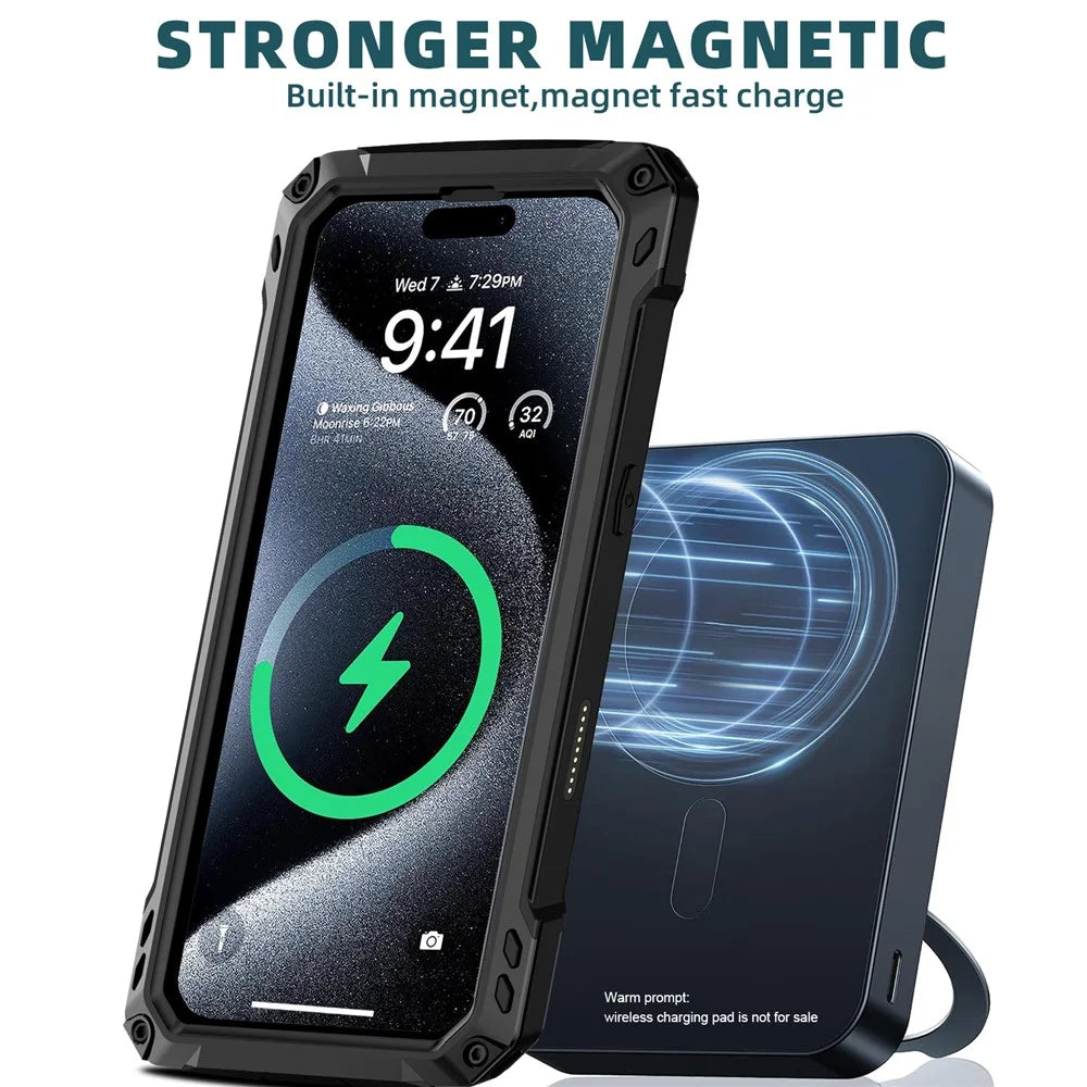 For iPhone 17 Case Aluminum Alloy + Silicone Lens Kickstand Phone Cover with Tempered Glass Film - Black - 5