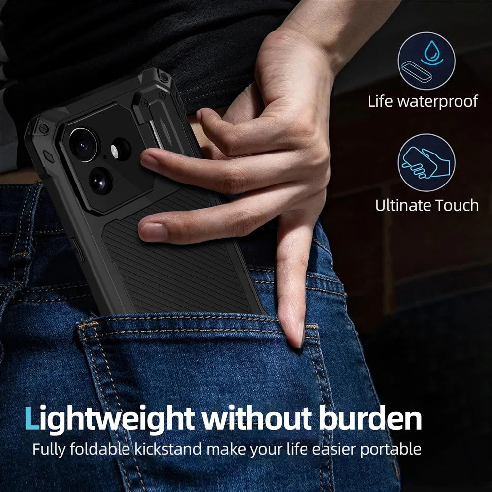 For iPhone 17 Case Aluminum Alloy + Silicone Lens Kickstand Phone Cover with Tempered Glass Film - Black - 7