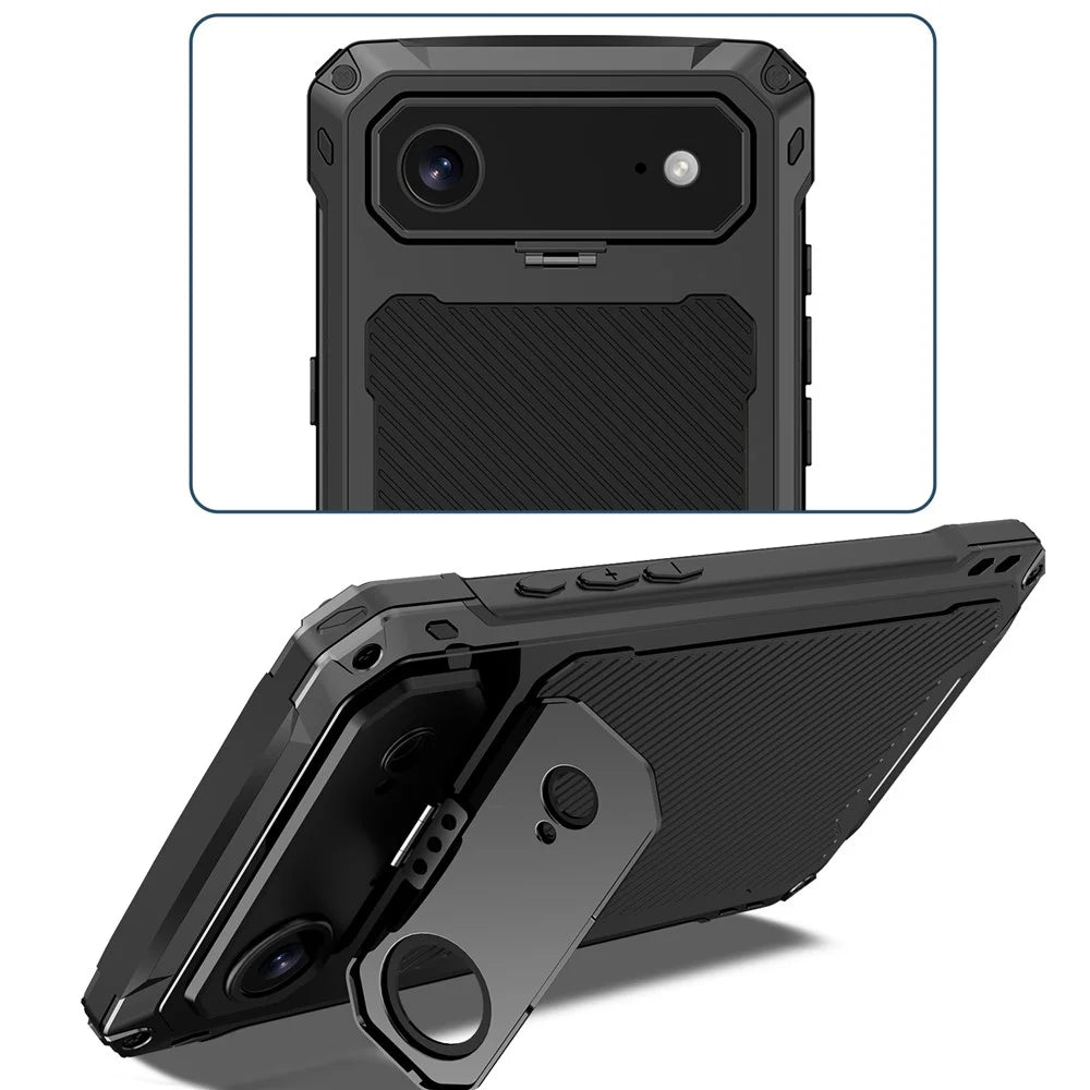 For iPhone Air Case Aluminum Alloy + Silicone Lens Kickstand Phone Cover with Tempered Glass Film - Black - 3
