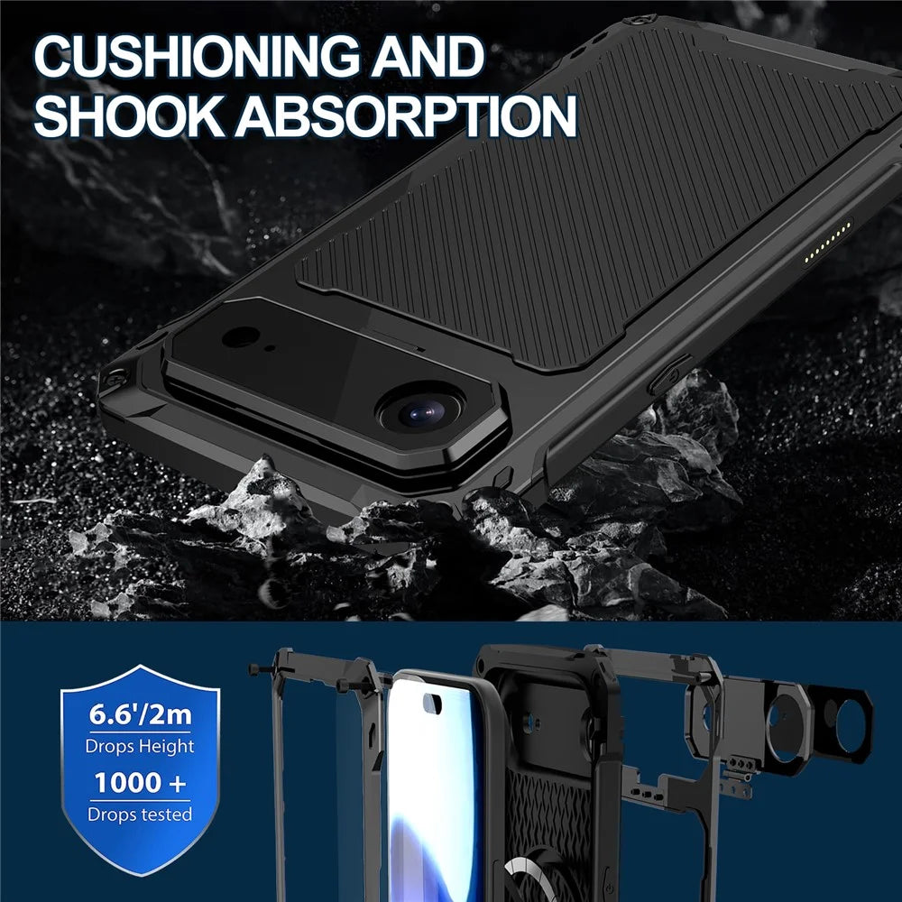 For iPhone Air Case Aluminum Alloy + Silicone Lens Kickstand Phone Cover with Tempered Glass Film - Black - 5