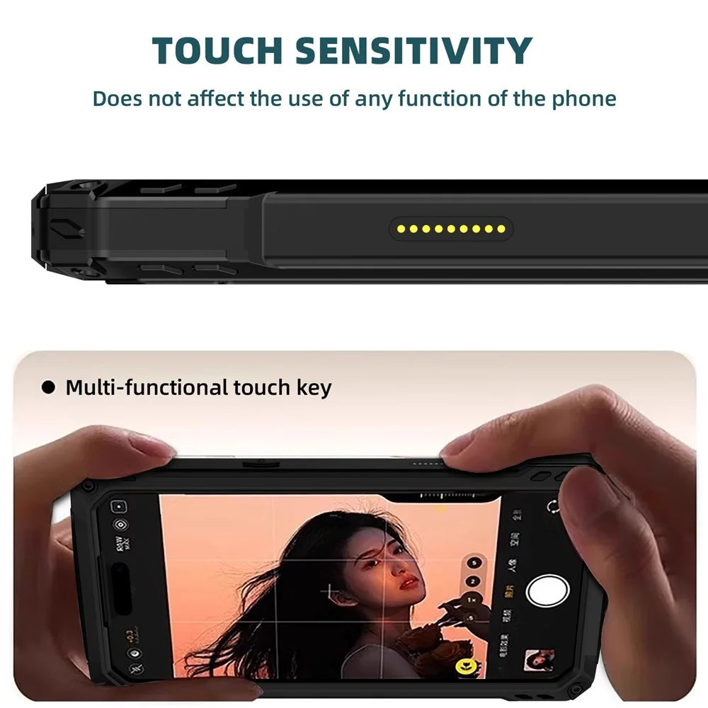 For iPhone 17 Pro Max Case Aluminum Alloy + Silicone Lens Kickstand Phone Cover with Tempered Glass Film - Black - 5