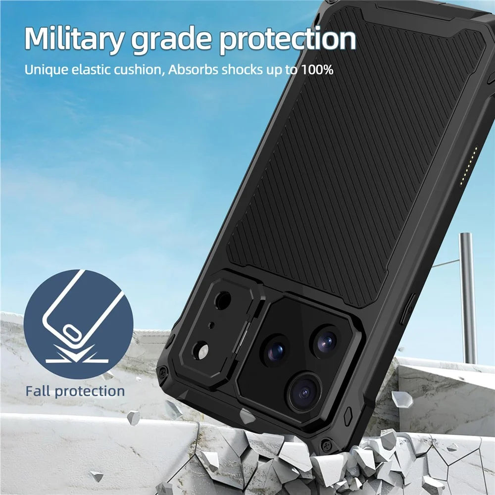 For iPhone 17 Pro Max Case Aluminum Alloy + Silicone Lens Kickstand Phone Cover with Tempered Glass Film - Black - 7