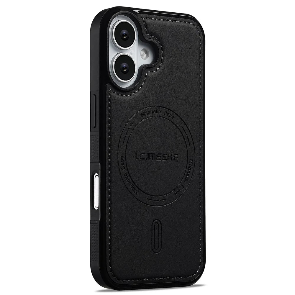 LC.IMEEKE L6 For iPhone 17 Case PU Leather Coated PC TPU Phone Cover Compatible with MagSafe - Black - 2