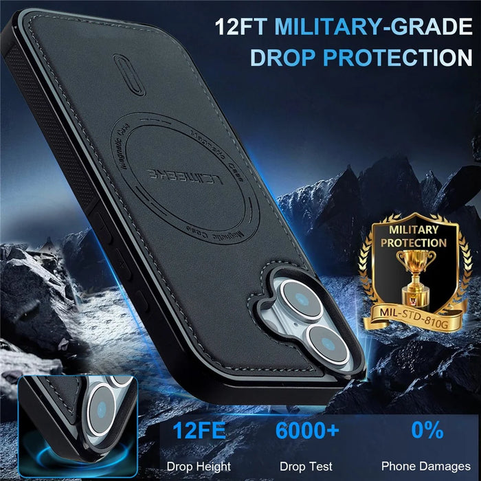 LC.IMEEKE L6 For iPhone 17 Case PU Leather Coated PC TPU Phone Cover Compatible with MagSafe - Black - 4