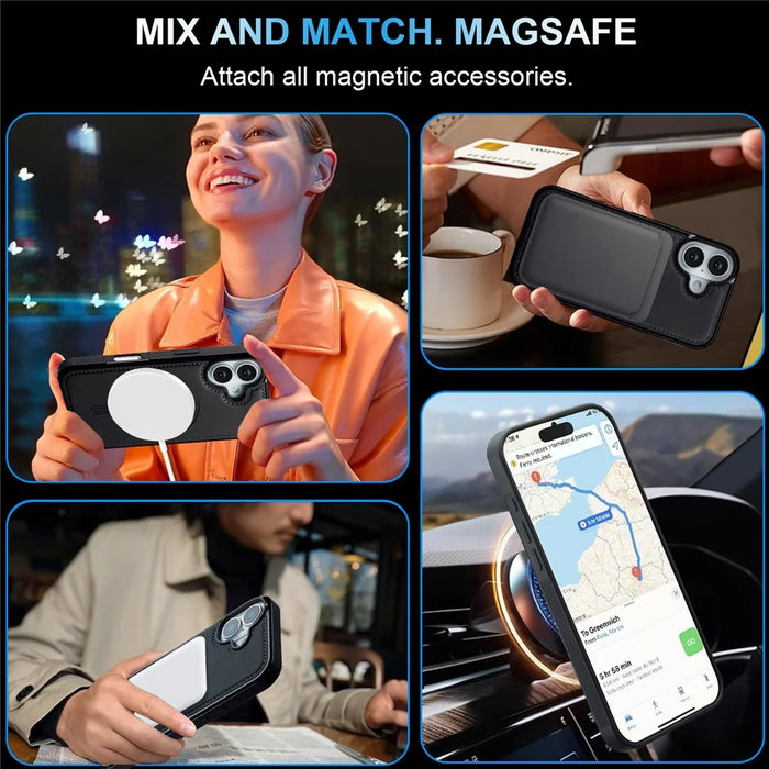 LC.IMEEKE L6 For iPhone 17 Case PU Leather Coated PC TPU Phone Cover Compatible with MagSafe - Black - 7
