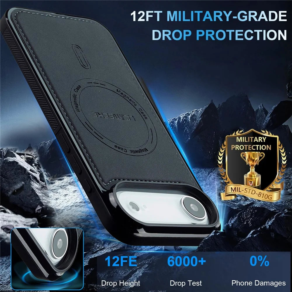 LC.IMEEKE L6 For iPhone Air Case PU Leather Coated PC TPU Phone Cover Compatible with MagSafe - Black - 4
